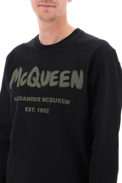 Alexander mcqueen mcqueen graffiti sweatshirt 688713 QTAAB BLACK KHAKI