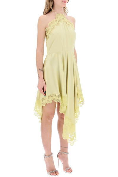 Stella mccartney asymmetric satin dress with lace detail 6A0241 3AU309 PALE LIME