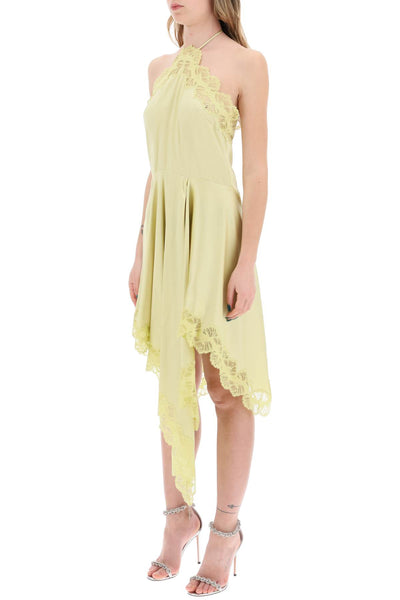 Stella mccartney asymmetric satin dress with lace detail 6A0241 3AU309 PALE LIME