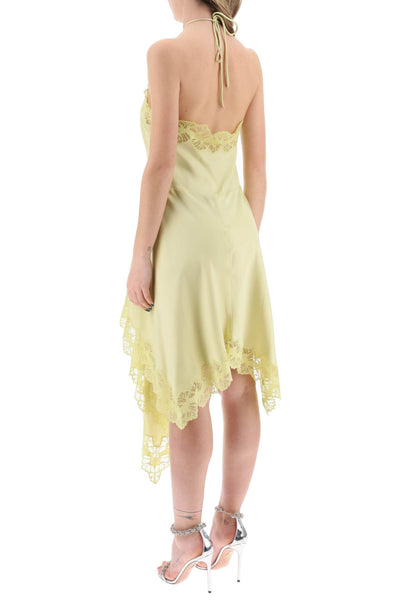 Stella mccartney asymmetric satin dress with lace detail 6A0241 3AU309 PALE LIME