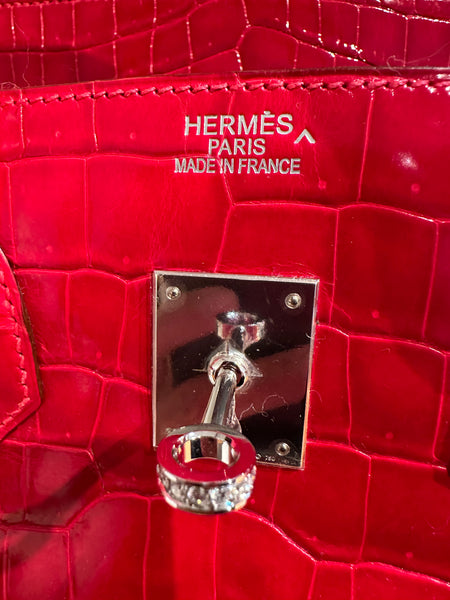 Hermes birkin 35 crocodile porosus diamond red bag L