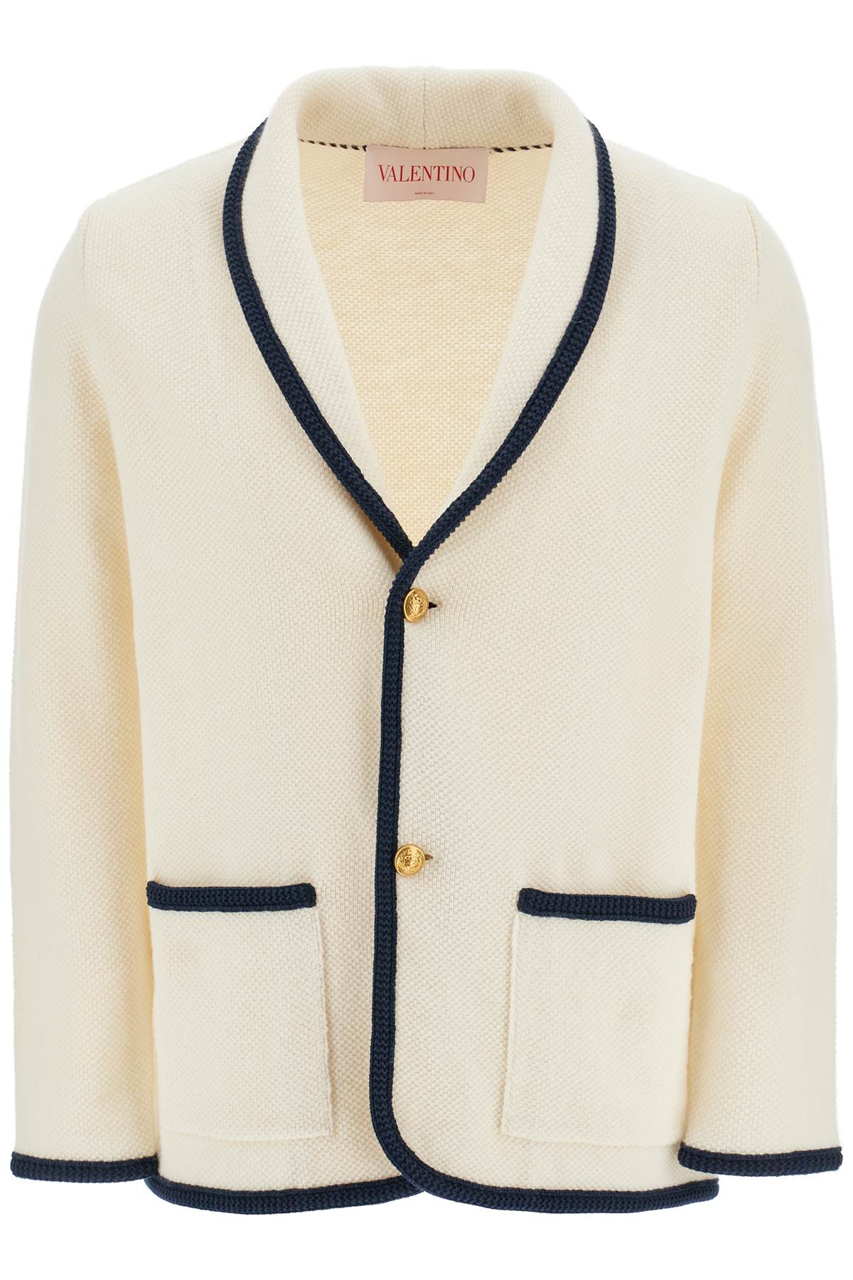 men's cotton and wool jacket in butter color with shawl collar 6V3KE02TAR2 BURRO/INDACO