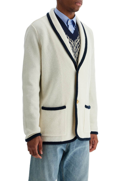 men's cotton and wool jacket in butter color with shawl collar 6V3KE02TAR2 BURRO/INDACO