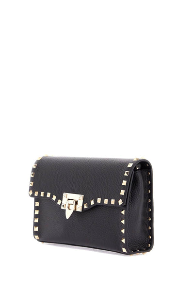 small black leather shoulder bag with golden studs 6W2B0181VSF NERO