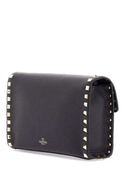 small black leather shoulder bag with golden studs 6W2B0181VSF NERO