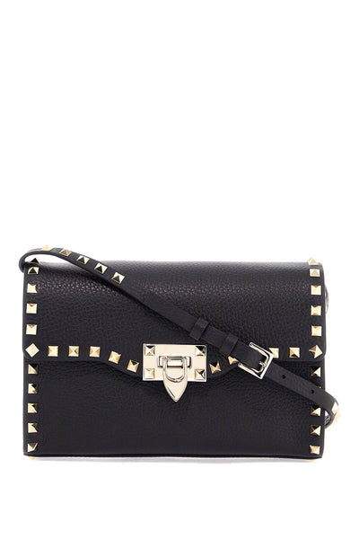 small black leather shoulder bag with golden studs 6W2B0181VSF NERO