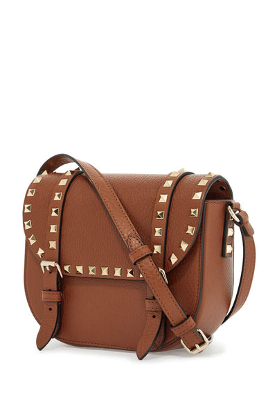 small messenger crossbody bag in brown hammered leather with studs 6W2B0Q95VSF SELLERIA