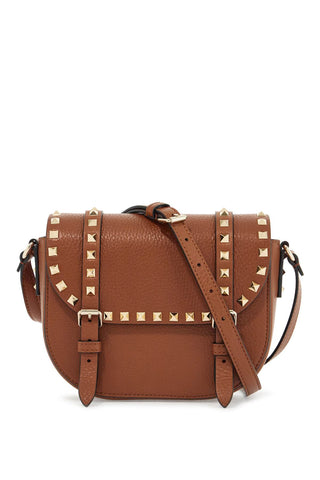 small messenger crossbody bag in brown hammered leather with studs 6W2B0Q95VSF SELLERIA