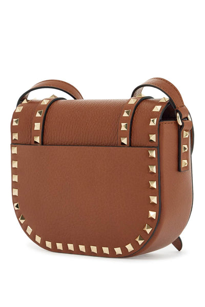 small messenger crossbody bag in brown hammered leather with studs 6W2B0Q95VSF SELLERIA