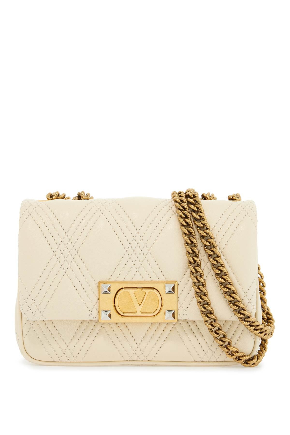 small shoulder bag in leather with golden chain butter white 6W2B0R08XCA BUTTER WHITE