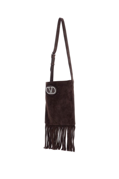 medium dark brown suede fringe crossbody bag 6W2B0R29TYW TESTA DI MORO/FONDANT