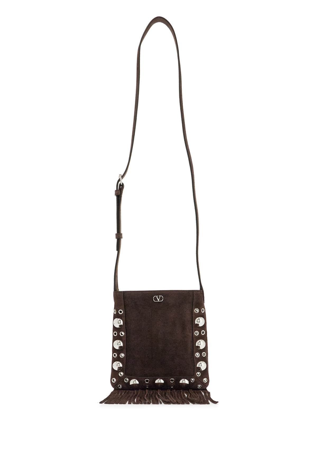 small suede crossbody bag in dark brown with studs and fringe 6W2B0R34JET TESTA DI MORO