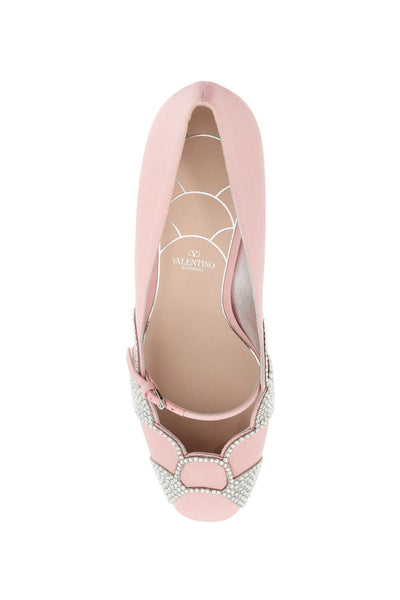 VALENTINO GARAVANI pink satin pumps with rhinestone | Italystation.com - Shop Now at italystation.com