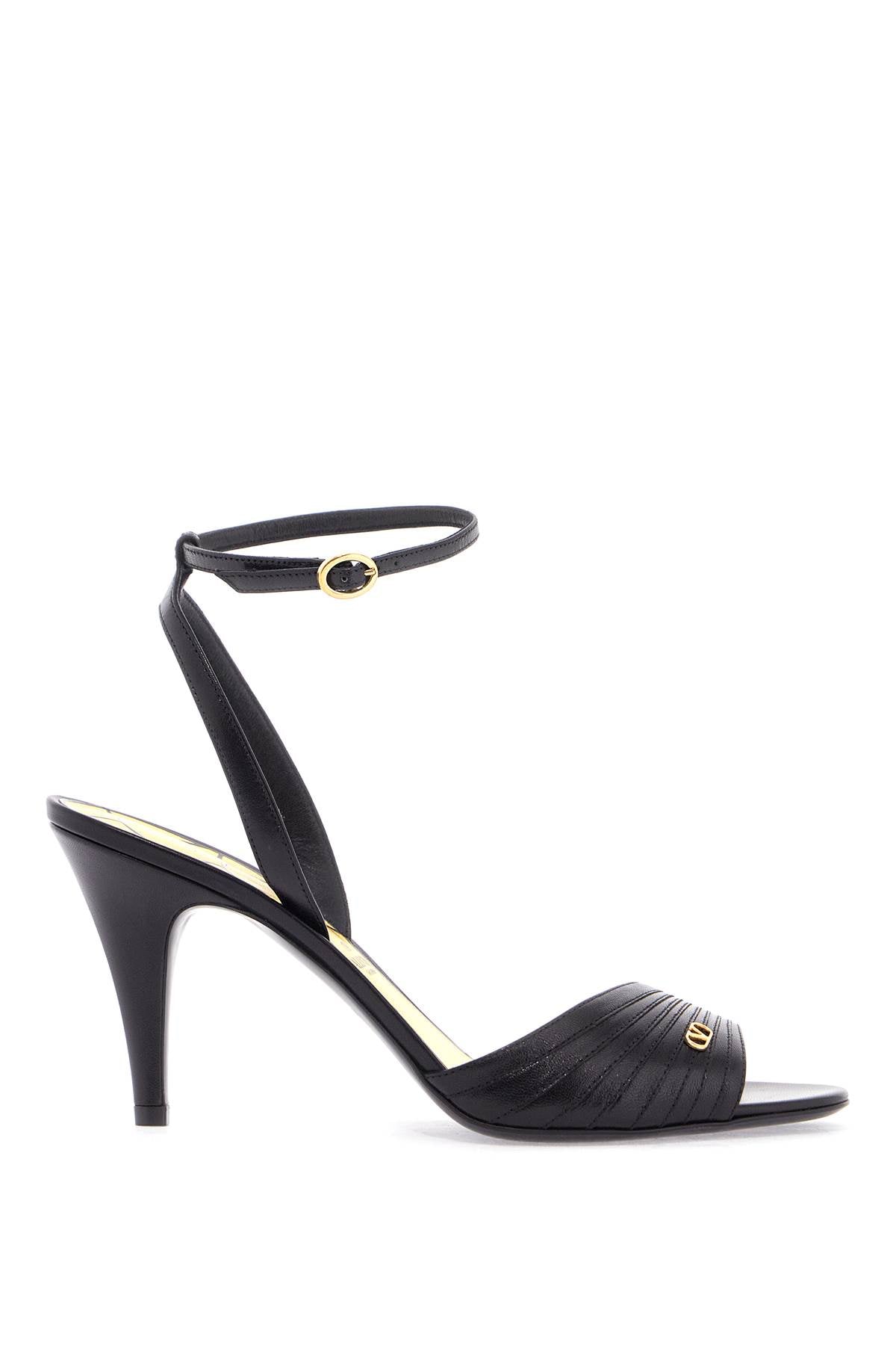 black goat leather sandals with gold buckle and stiletto heel 6W2S0LD0DDT NERO