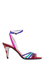 multicolor high heel sandals with strass in calfskin and red sole 6W2S0LD3CXN MULTICOLOR/SILVER SHADE