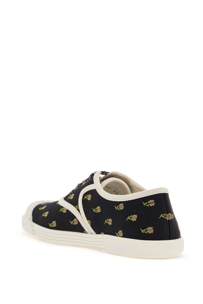 black cotton sneakers with floral pattern and rubber sole 6W2S0LH8HTM NERO-ROSA-VERDE/IVORY/IVORY