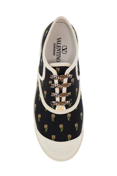 black cotton sneakers with floral pattern and rubber sole 6W2S0LH8HTM NERO-ROSA-VERDE/IVORY/IVORY