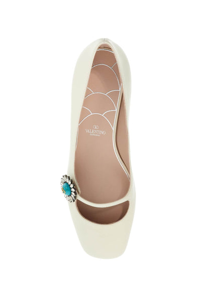 VALENTINO GARAVANI ivory kid leather ballerinas wit | Italystation.com - Shop Now at italystation.com