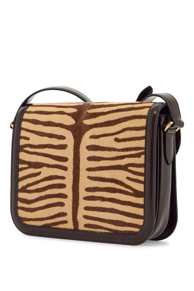 beige and dark brown striped leather shoulder bag 6Y2B0D05SUC BEIGE/TESTA DI MORO/OAK BROWN