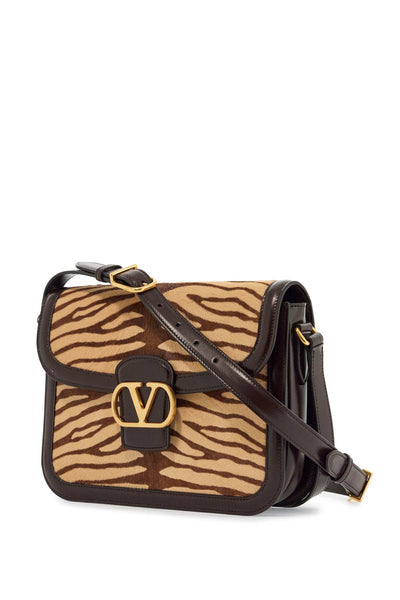 beige and dark brown striped leather shoulder bag 6Y2B0D05SUC BEIGE/TESTA DI MORO/OAK BROWN