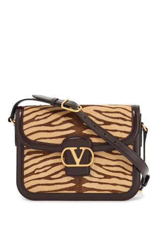 beige and dark brown striped leather shoulder bag 6Y2B0D05SUC BEIGE/TESTA DI MORO/OAK BROWN