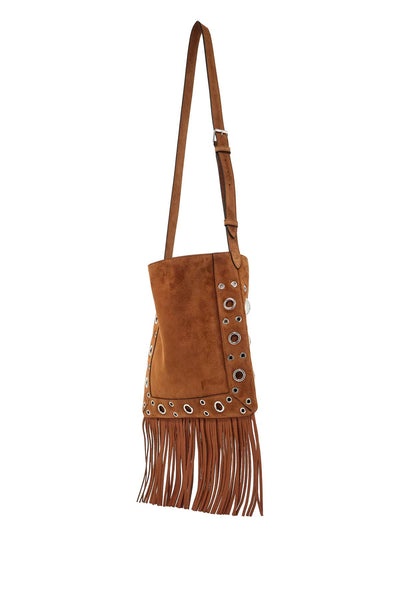 brown copper suede crossbody bag with studs and fringe 6Y2B0D06SVI COPPER BROWN