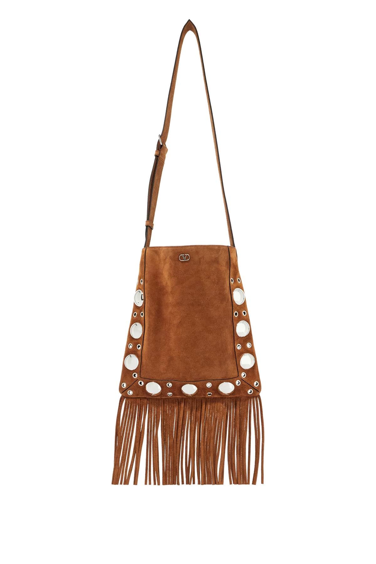 brown copper suede crossbody bag with studs and fringe 6Y2B0D06SVI COPPER BROWN