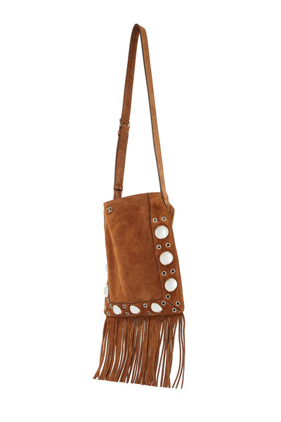 brown copper suede crossbody bag with studs and fringe 6Y2B0D06SVI COPPER BROWN