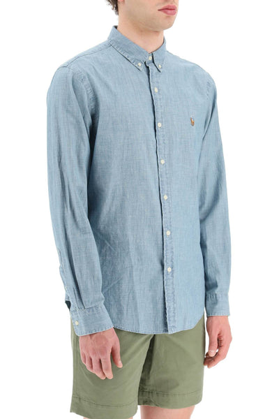 POLO RALPH LAUREN slim fit shirt in stone-washed cha | Italystation.com - Shop Now at italystation.com