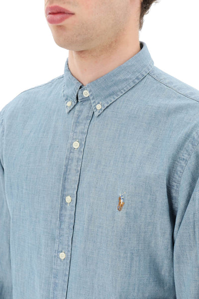 POLO RALPH LAUREN slim fit shirt in stone-washed cha | Italystation.com - Shop Now at italystation.com