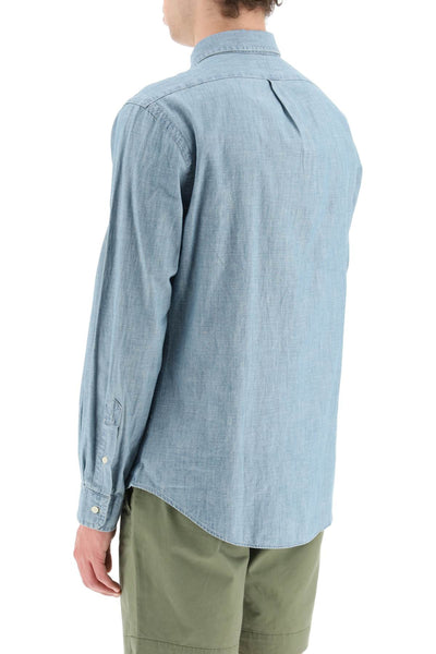 POLO RALPH LAUREN slim fit shirt in stone-washed cha | Italystation.com - Shop Now at italystation.com