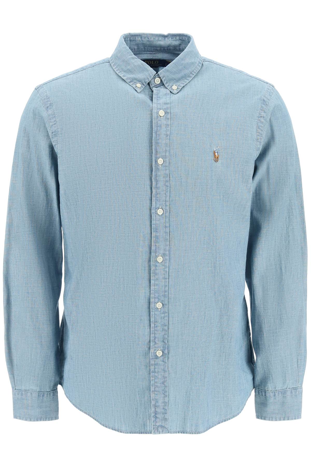 POLO RALPH LAUREN slim fit shirt in stone-washed cha | Italystation.com - Shop Now at italystation.com