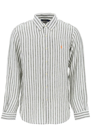 striped custom-fit shirt 710837274004 5138B OLIVE WHITE
