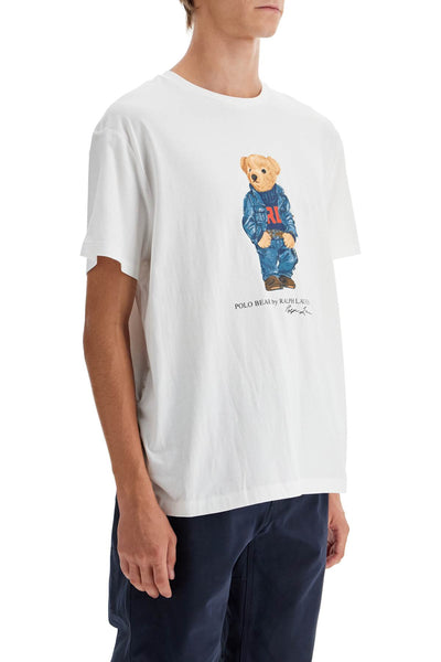 classic fit t-shirt with polo bear print 710854497038 F24 WHITE DENIM BEAR