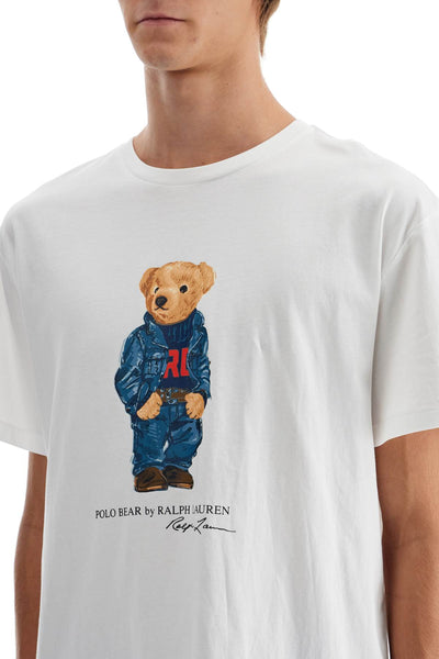 classic fit t-shirt with polo bear print 710854497038 F24 WHITE DENIM BEAR