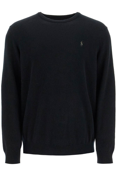 wool pullover with pony embroidery 710876714003 POLO BLACK