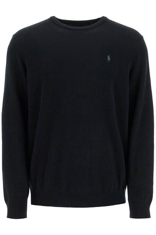 wool pullover with pony embroidery 710876714003 POLO BLACK