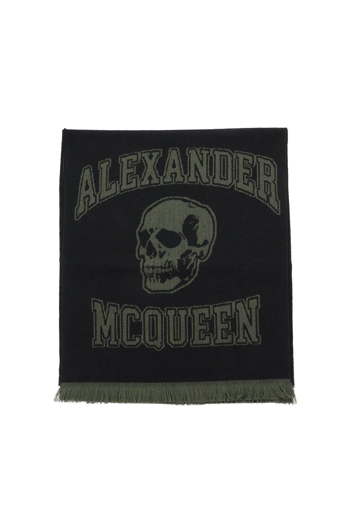 Alexander mcqueen varsity logo wool scarf 758500 4200Q BLACK KHAKI