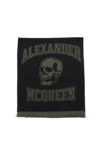 Alexander mcqueen varsity logo wool scarf 758500 4200Q BLACK KHAKI