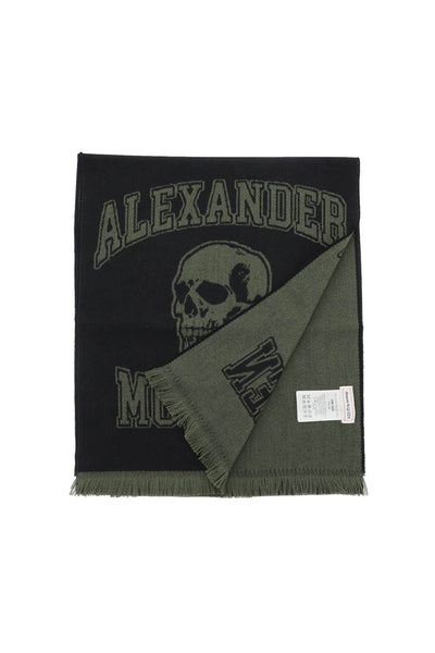 Alexander mcqueen 大學球隊標誌羊毛圍巾 758500 4200Q 黑色卡其色