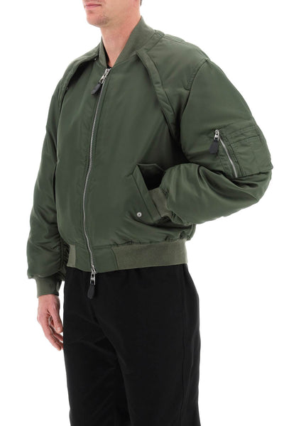 Alexander mcqueen convertible bomber jacket in nylon satin 771141 QRAAK KHAKI GREEN