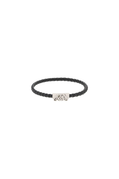 Alexander mcqueen seal leather bracelet 774177 1AAQV L A SILVER BLK