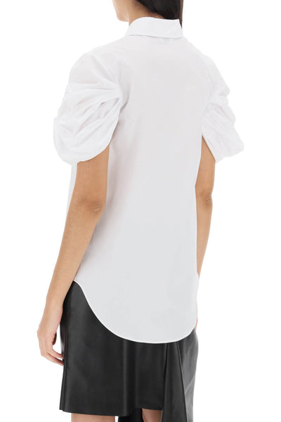 Alexander mcqueen shirt with knotted short sleeves 775580 QAAAD OPTICAL WHITE