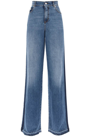 Alexander mcqueen wide leg jeans with contrasting details 775894 QMABJ WORN WASH