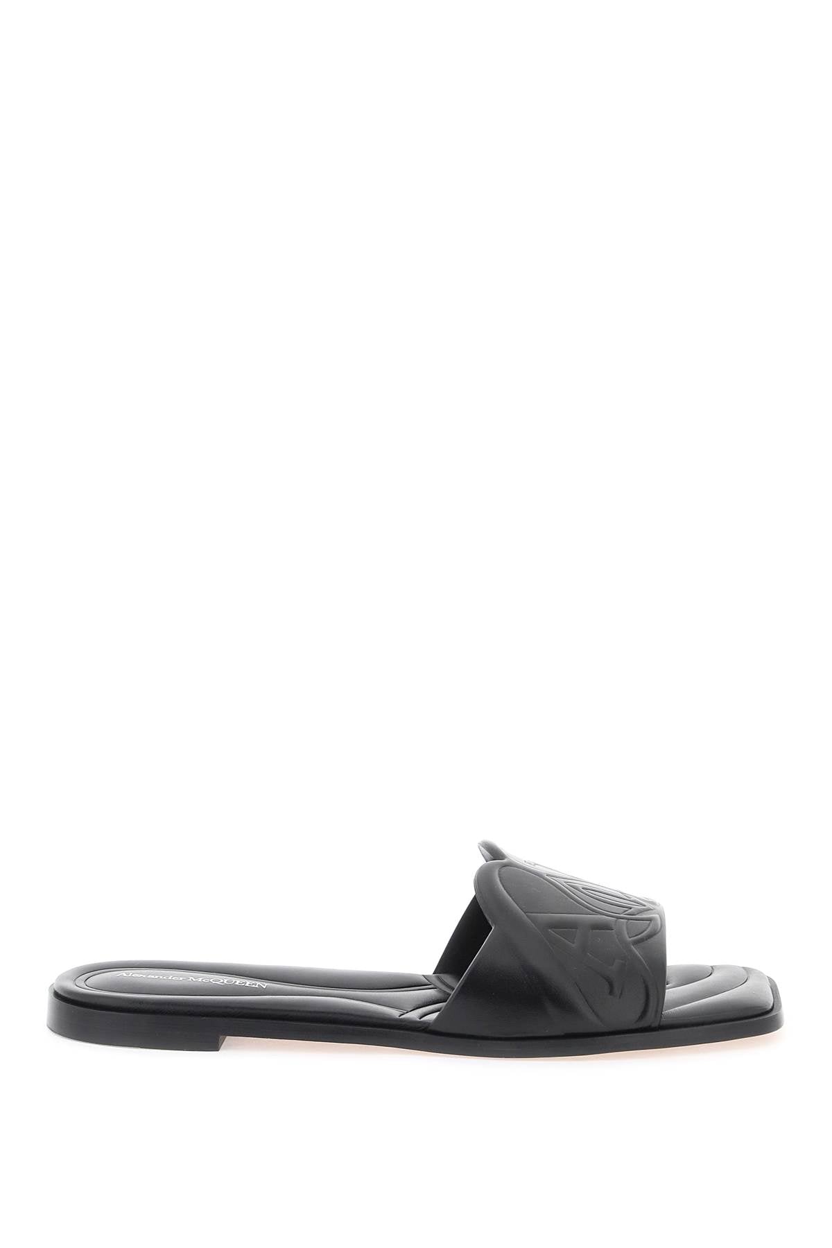 Alexander mcqueen leather slides with embossed seal logo 780714 WIEAD BLACK