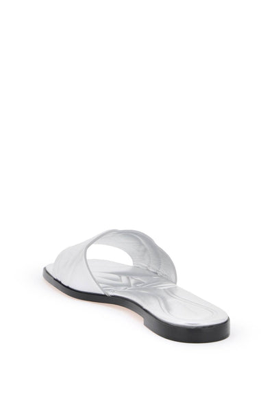 Alexander mcqueen laminated leather slides with embossed seal logo 780714 WIF13 SILVER