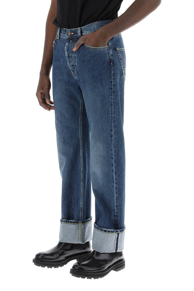 Alexander mcqueen straight fit jeans in selvedge denim 781770 QYAAU BLUE WASHED