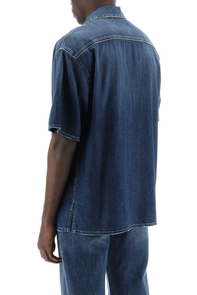 Alexander mcqueen organic denim short sleeve shirt 781774 QYAAX BLUE WASHED