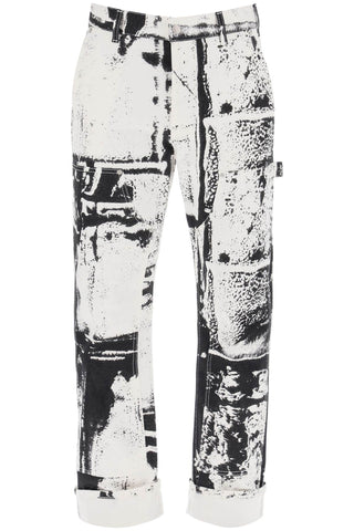 Alexander mcqueen fold print workwear jeans 781778 QYAAZ WHITE BLACK