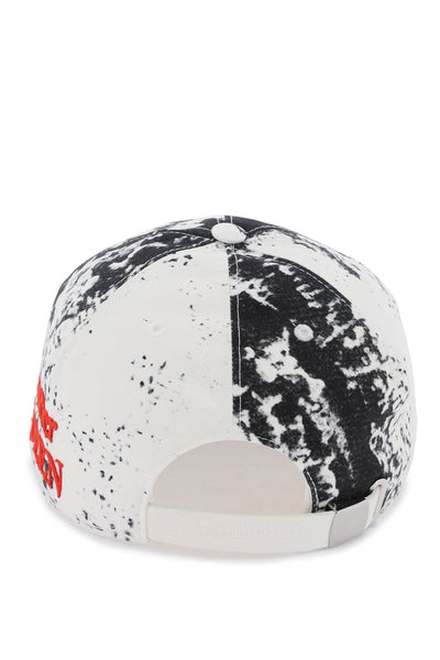 Alexander mcqueen printed baseball cap with logo embroidery 782057 4105Q BLACK WHITE